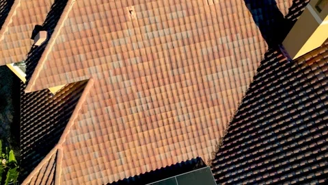 Top down view of tiled roof on a luxury home, roof inspection concept. Stock Footage 314194820