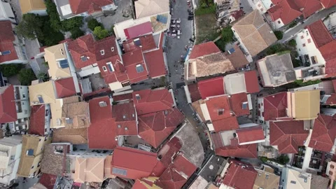 Top down view from the tiny streets in Parga, Greece. Interesting view from abov Stock Footage 214020840