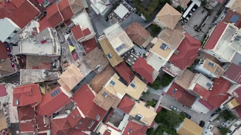 Top down view from the tiny streets in Parga, Greece. Interesting view from abov Video stock 214021033
