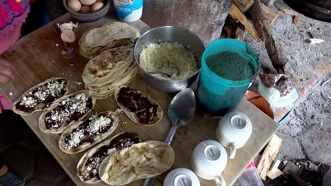 Top Down View of Traditional Mexican Street Food Preparation on Rustic Kitchen Stock Footage 337920509