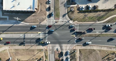 Top Down View of a Traffic Intersection, Drone Aerial View, Bryan, Texas, USA Stock Footage 171839894