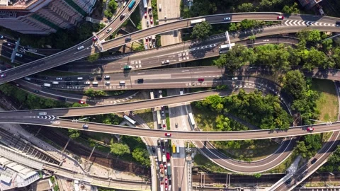 Top down view of a traffic time lapse in Hong Kong with zoom out Stock Footage 149250009