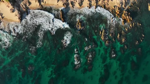 Top down view of tropcal waves against the shore, background Stock Footage 236742149