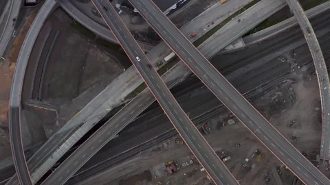 Top-Down View of Turcot Interchange Highways and Rail Lines Under Construction Stock Footage 345269082