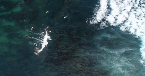 Top down view of unrecognizable surfers in Maui, Hawaii Stock Footage 112728026