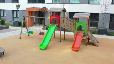 Top-Down View of Urban Playground and Water Pool Video stock 311442577