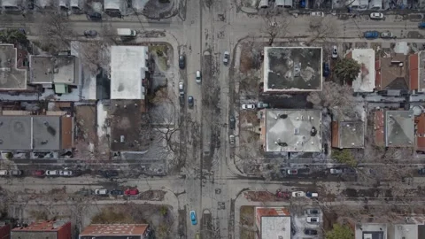 Top-down view of urban streets movement in a typical North American neighborhood Stock Footage 330697204