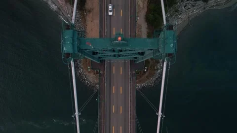 Top down view of Vancouver's Lions Gate bridge deck and arches 動画素材 248485699