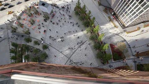 Top Down view on the Vessel in New York, People Walking on Square and Plaza Stock Footage 147000822