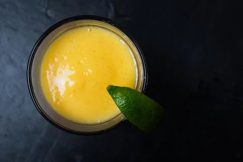 Top down view of vibrant orange drink Stock Photos