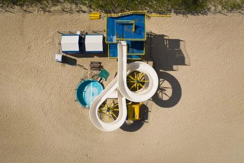 Top down view on water slide renovation between holiday seasons. Stock Photos