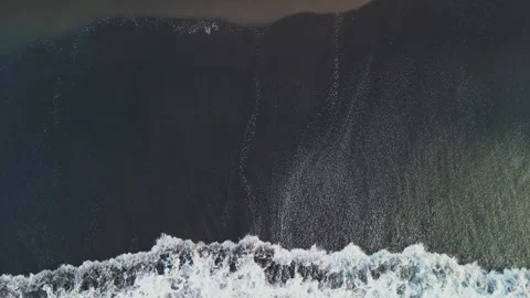 Top Down View of Waves Crashing on Black Volcanic Beach, Tenerife Stock Footage 346891622