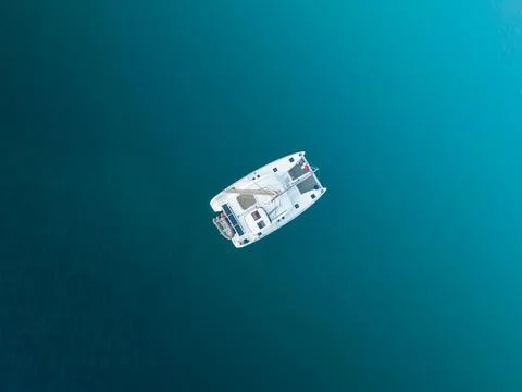Top down view white catamaran Foto stock