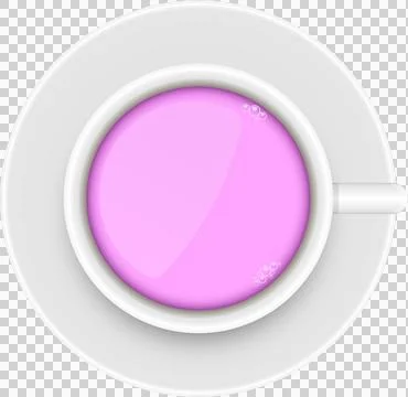 Top-down view of a white cup and saucer filled with a vibrant pink liquid a.. Stock Illustration