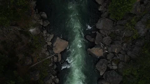 Top Down View of White Water Rapid in River. Slowly Ascending  Stock Footage 249820936