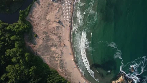 Top down view of wild beach at Black Sea coast in Bulgaria. 4K Drone Video Stock Footage 175925458