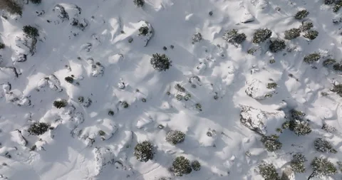 Top down view of wilderness in the Alps. Aerial winter landscape covered in snow Stock Footage 225840994