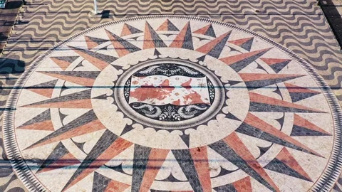 Top down view of World map by Monument to Discoveries, Lisbon, Portugal Stock Footage 284019812