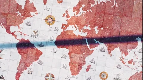 Top down view of World map by Monument to Discoveries, Lisbon, Portugal Stock Footage 284020838