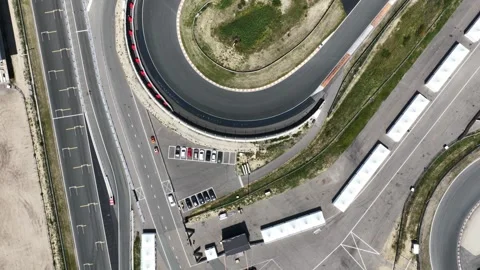 Top down views on the corners of Zandvoort, circuit racetrack. Formula race Stock Footage 314221787