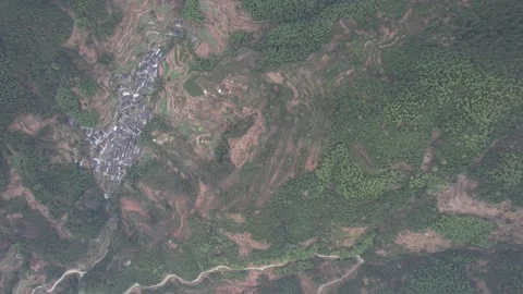 Top Down Village Surrounded By Forest in Anhui, China Stock Footage 344039027