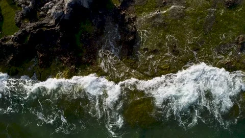 Top Down Waves Crashing Rocky Coast at Folhammar, Gotland Sweden Stock Footage 331379855