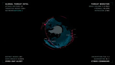 Top-down zenithal oversight of a cyber warfare globe, 4K Stock Footage 339093785