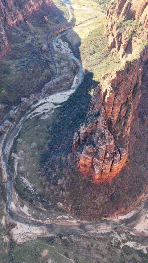 Top-Down Zion Red Rock Peak Aerial, Vertical 4K Video stock 327544946