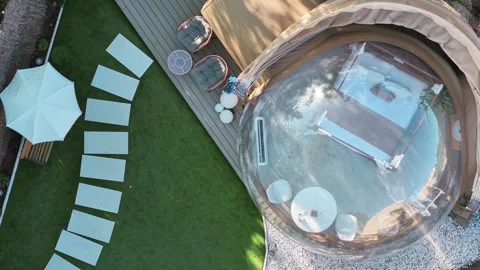 Top-Down Zoom Into Luxury Bubble Tent Suite in Cazorla Spain Stock Footage 334832501