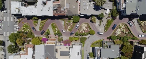 Top Down Zooming In to Curvy Lombard Street in San Francisco Stock Footage