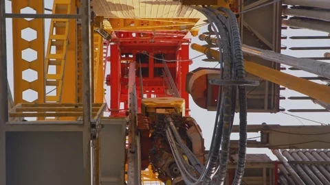 Top Drive System and Derrick of Oil Drilling Rig Stock Footage 82755100