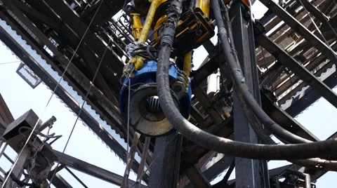 Top Drive System (TDS) Spinning for Oil Drilling Rig - Oilfield Industry Stock Footage 54656889