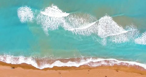 Top Drone Shot Waves on Sandy Beach 4k Resolution Stock Footage 149855781