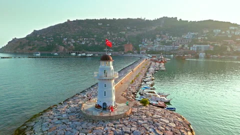 Top drone view of Alanya lighthouse. Stock Footage 334227921