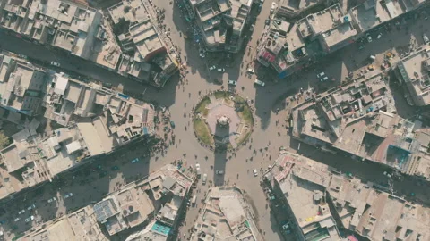 Top drone view of city clock tower Stock Footage 138415484