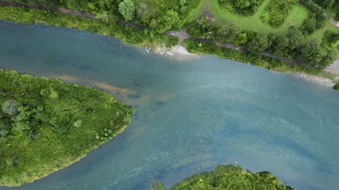 Top drone view of a tourists group on kayaks Stock Footage 220015938