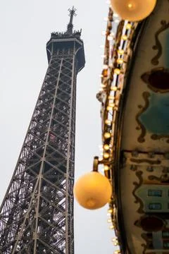 Top of the Eiffel Tower from the carousel in Paris Stock Photos