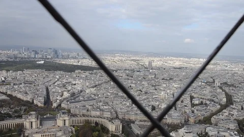 Top of Eiffel Tower Pan Stock Footage 94459396