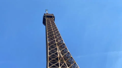 Top of the Eiffel Tower seen from below in Paris, France Stock Footage 197361865