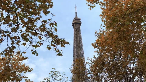 Top of the Eiffel Tower a sunny day of Autumn in Paris, France Stock Footage 221769178