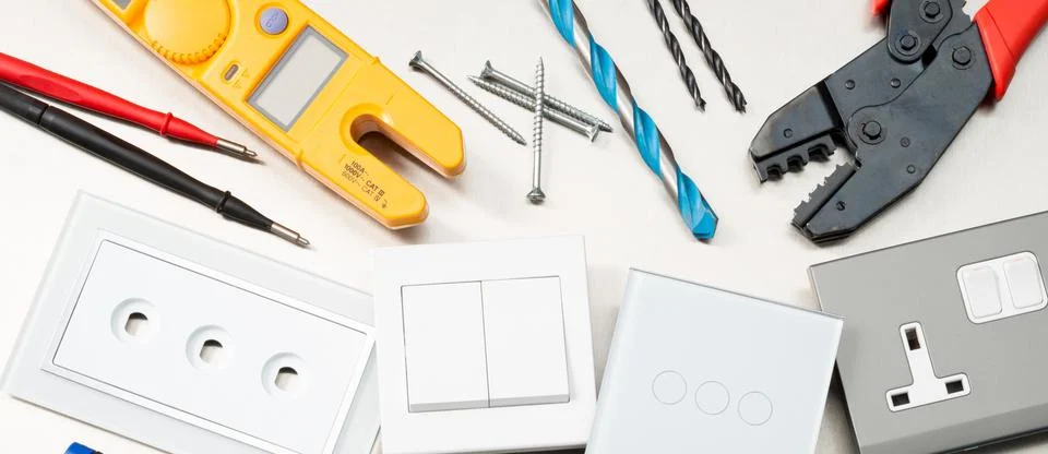 Top electrical tools banner Stock Photos