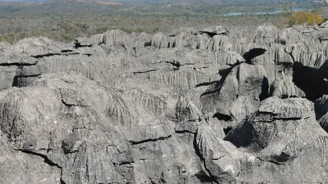 Top Of Endless Tsingy Limestone Rock Forest Peaks, Madagascar Stock Footage 122271563