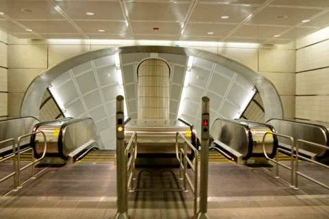Top of escalator Stock-Fotos