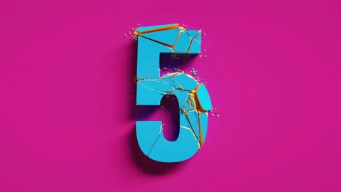 Top five countdown, 3d colorful numbers from 5 to 1 fall down and brake Stock Footage