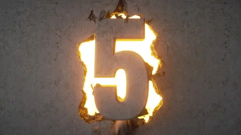 Top five countdown, bright light behind the broken concrete wall, 3d concrete Stock Footage 136738124