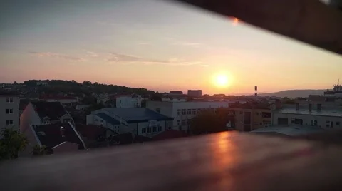 On a top floor, small sunset closes the day. Stock Footage 68521666