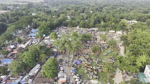 Top Forward Aerial View of Rural Village Market in Kushtia Bangladesh Stock Footage 337077034