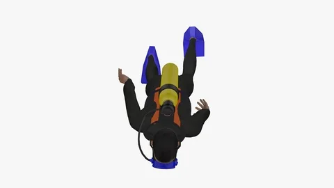 TOP FRONT AXO VIEW OF SEA DIVER SWIMMING UNDERWATER ANIMATION EMBEDDED ALPHA  Vídeos de archivo 98696987