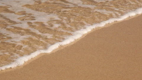Top full HD slow motion view on blue sea water, waves and sandy beach. Beautiful Stock Footage 247833193