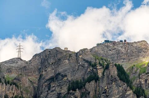 Top of Gemmi Pass and Cable Car Station Above Swiss Alps in Switzerland. Stock Photos